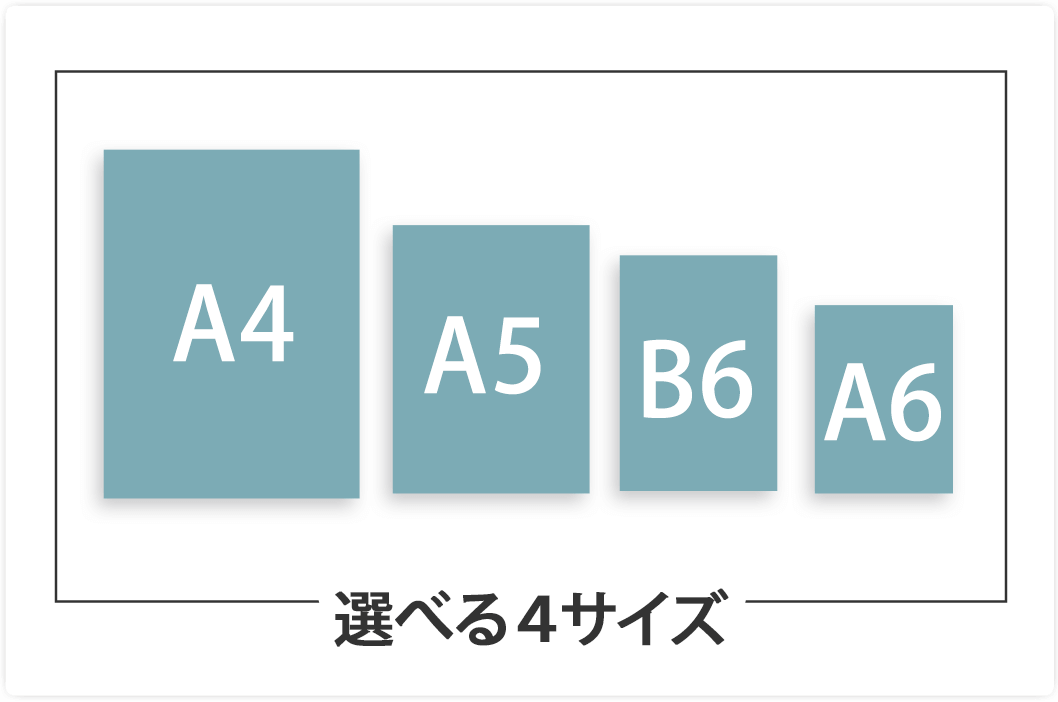 A6、B6、A5、A4の4サイズから選べる