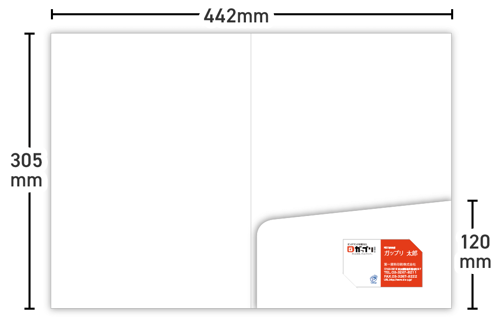 縦：305mm × 横：442mm（展開サイズ） ポケットの高さは120mm