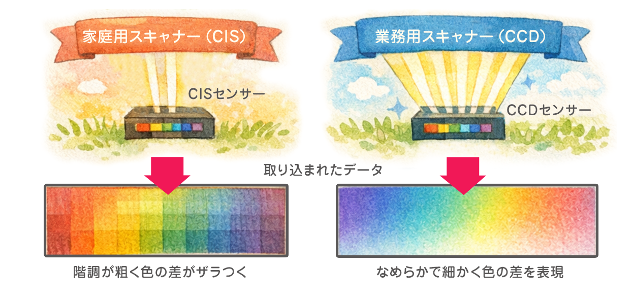 業務用スキャナーはCCDセンサーでより細かな色を再現