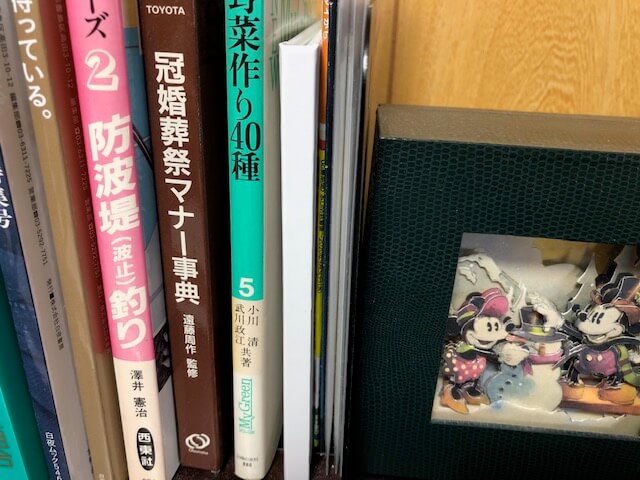 絵本を本棚に並べている様子